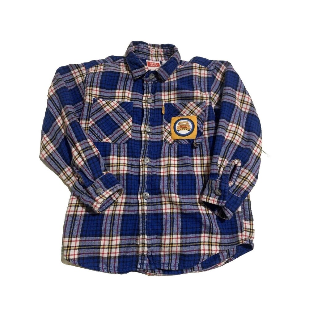 Vgt Little Levi’s Plaid Flannel Shirt Button Down Boys Size 5 School Bus Primary